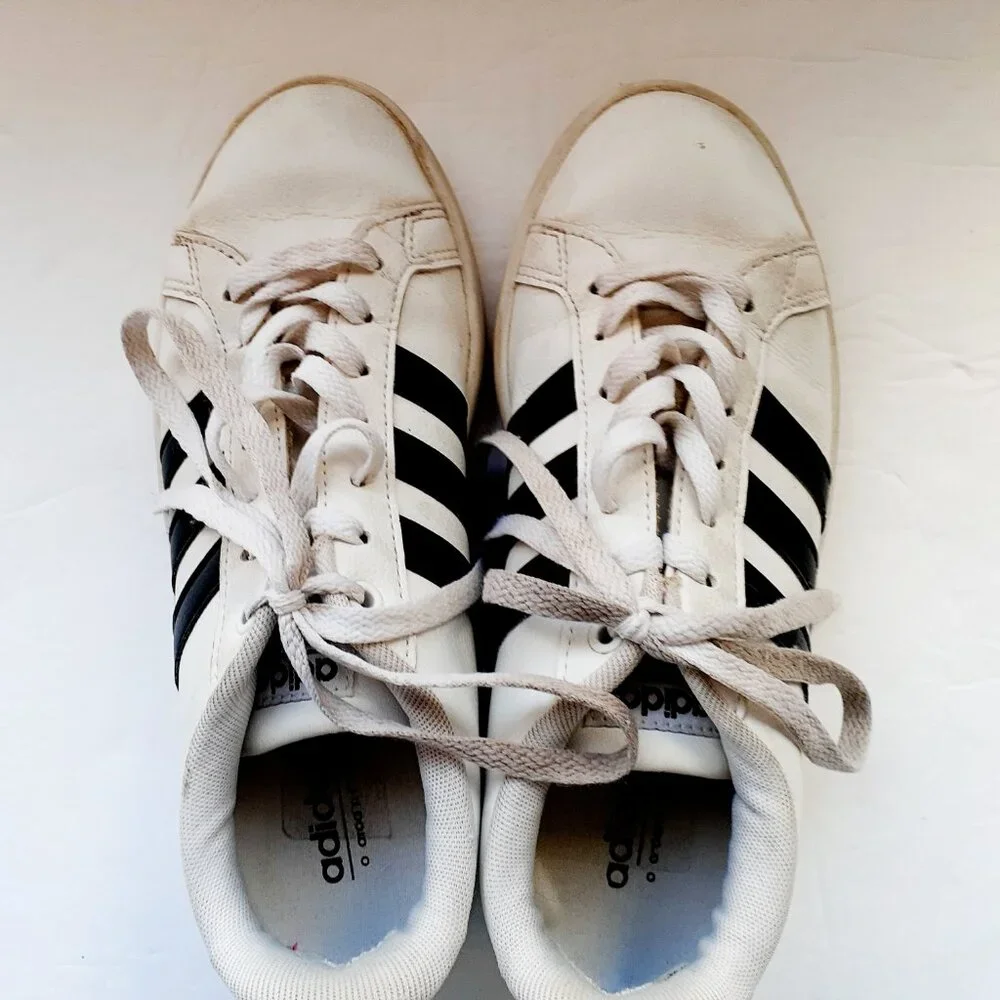Adidas Boys Shoes White Black Stripe Neo Youth Size 6